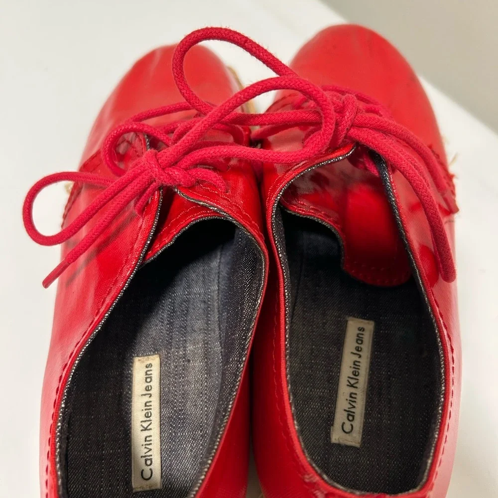 Calvin Klein Keri Espadrille Platform Shoe Red Size 7.5